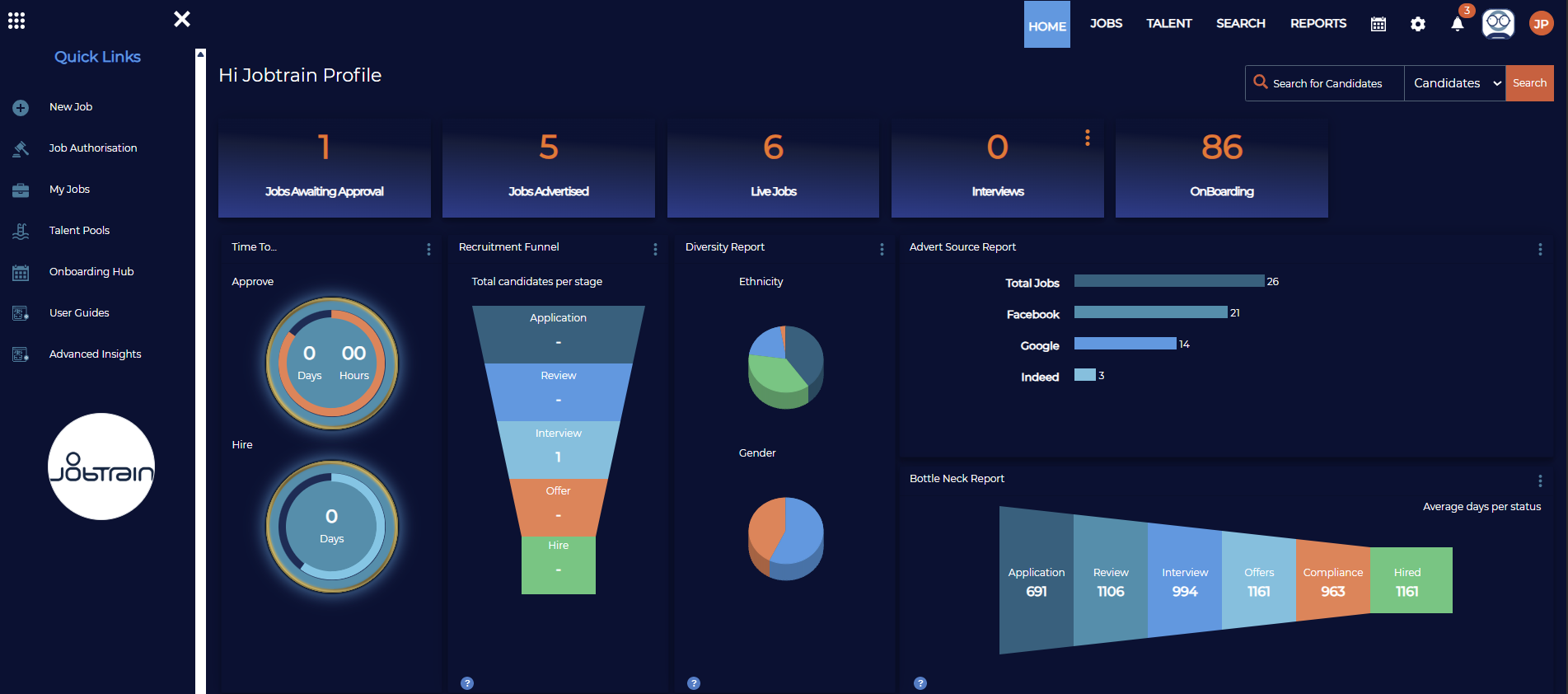 Recruiter dashboard homepage screenshot